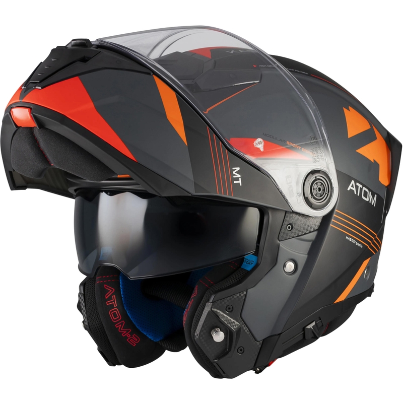 Preklopna motociklistička kaciga MT Atom 2 SV Kaster C14 mat crno-sivo-narančasta