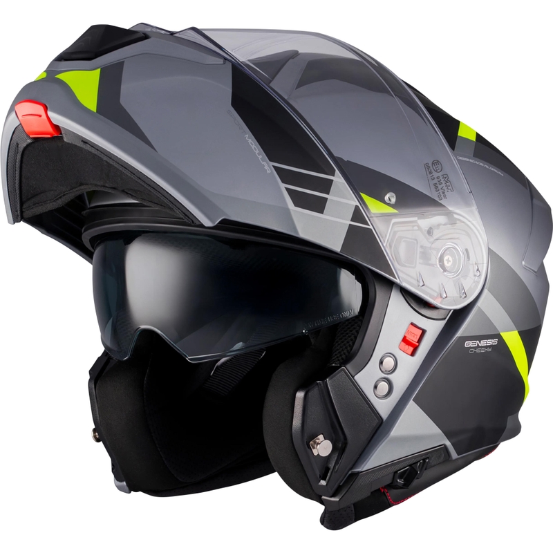 Preklopna motociklistička kaciga MT Genesis R SV Cheeky C3 crno-sivo-fluo žuta