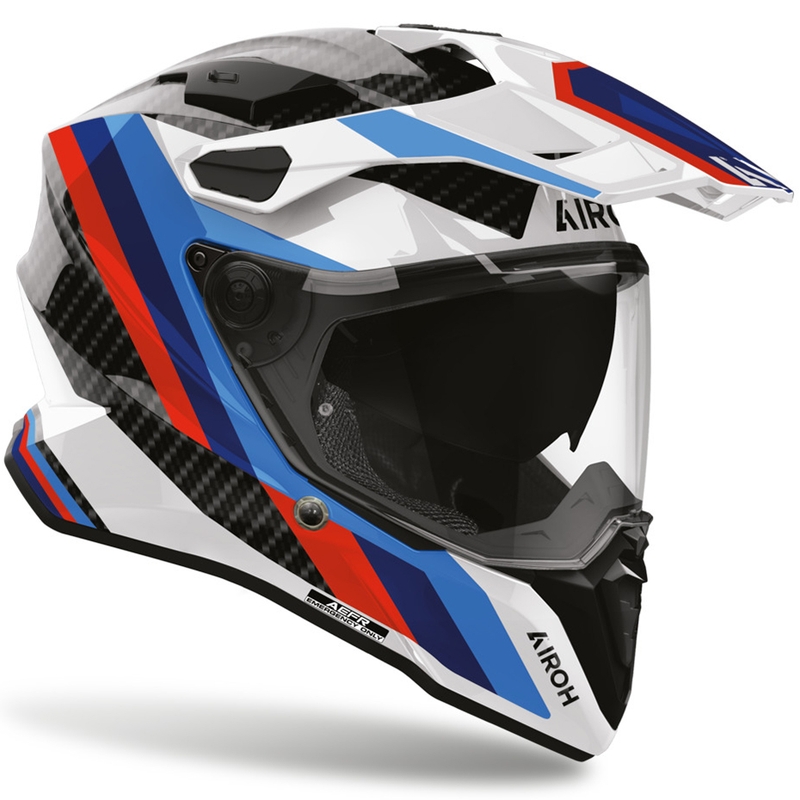 Enduro motociklistička kaciga Airoh Commander 2 Carbon Rank crno-bijelo-plava