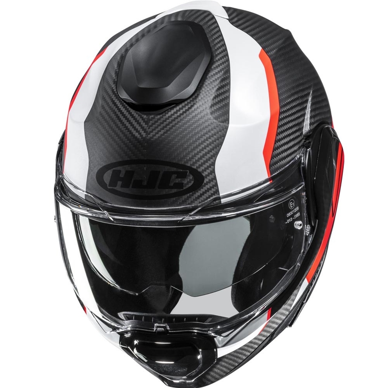 Preklopna motociklistička kaciga HJC F100 Carbon Askan MC6HSF crno-narančasto-bijelo-crveno