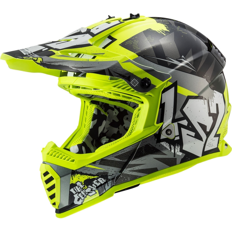 Dječja kaciga za motocross LS2 MX437 Fast Evo Mini Crusher crno-fluo žuta
