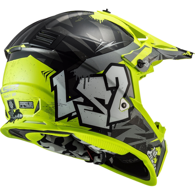 Dječja kaciga za motocross LS2 MX437 Fast Evo Mini Crusher crno-fluo žuta