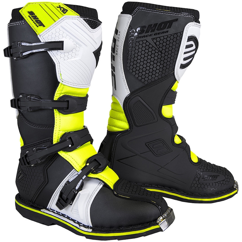 Dječje motorističke čizme Shot K10 2.0 crno-bijele-fluo žute rasprodaja