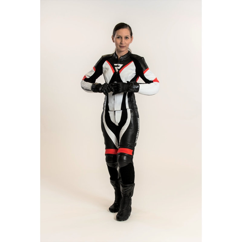 Ženske Rebelhorn Rebel motociklističke hlače crno-bijele-fluo crvene rasprodaja