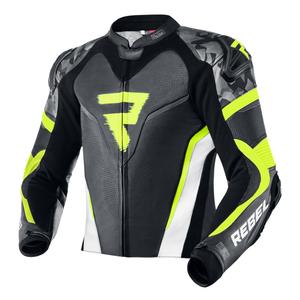 Motoristička jakna Rebelhorn Rebel crno-bijela-fluo žuta rasprodaja