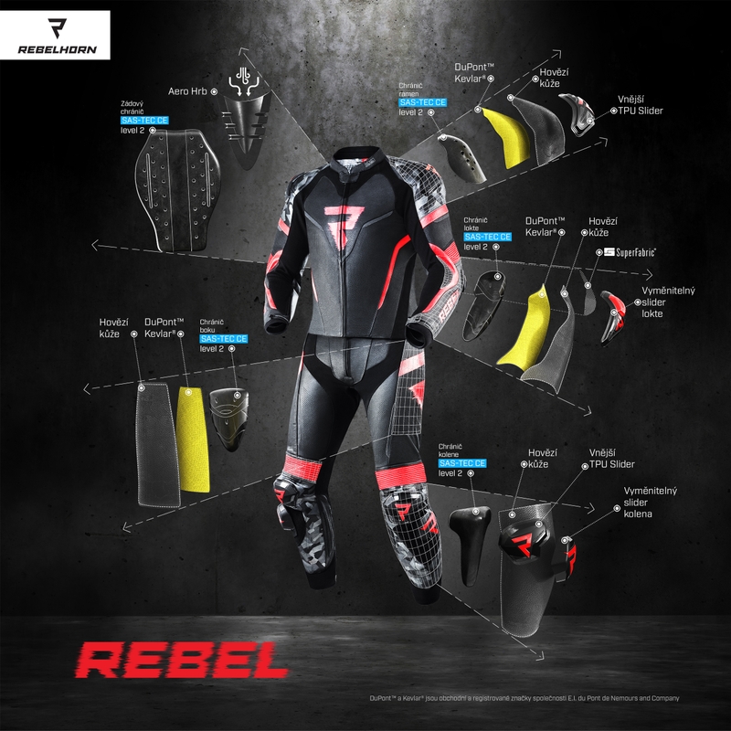 Moto odijelo Rebelhorn Rebel crno-bijelo-fluo žuto rasprodaja