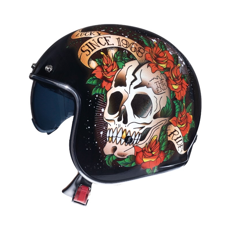 Otvorena motociklistička kaciga MT LeMans 2 SV SKULL&amp;ROSES crno-crvena